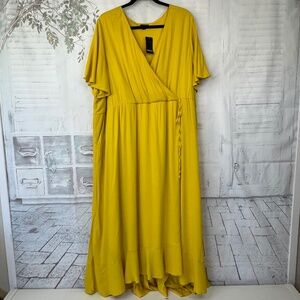 Torrid Womens Yellow Flare SS Tiered Surplice Wrap Maxi Dress Sz. 4X 4 26 NEW